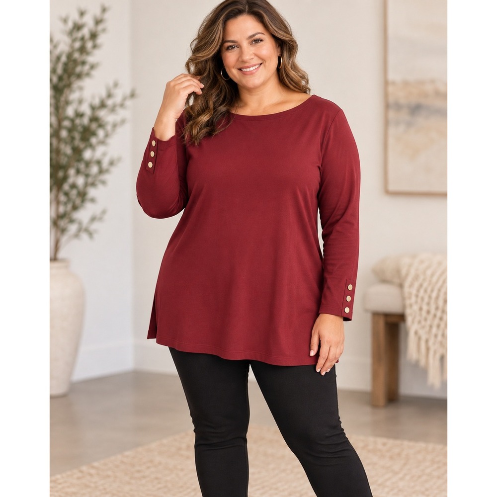 Chicos Quiet Luxury Fall Tunic Top Cranberry Spice Red 2X Polished Smart Casual